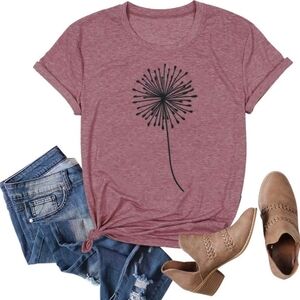 🛍️5/$20🛍️ Dandelion Pattern Short Sleeve T-Shirt Pink Large